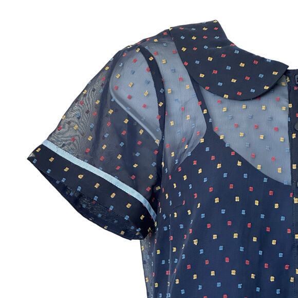 ModCloth Polka Dot Short-Sleeve Sheer blue Dress attached‎ slip S - Picture 10 of 10